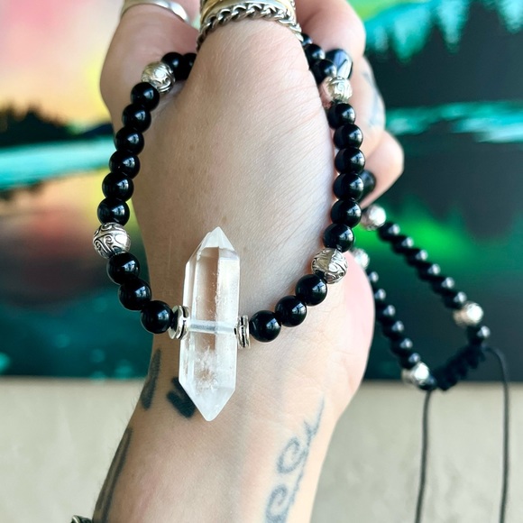 Made to order . Genuine clear crystal quartz & black agate gemstone beads - Picture 9 of 15